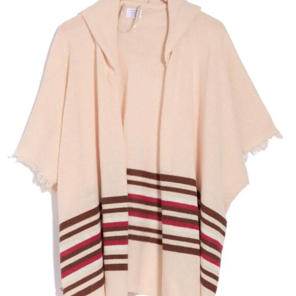 Melrose & Market Hooded Poncho Cape Wrap NWT One Size Beige Striped - Picture 3 of 3